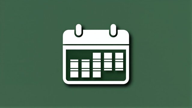 White calendar icon on green background, minimalist design with clean lines.