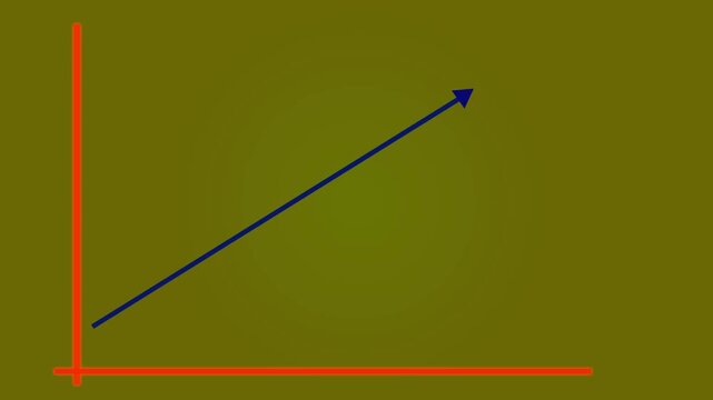 Animated financial line chart showing upward market trend with glowing blue arrow moving diagonally across red axis lines in this simple digital motion stock video footage