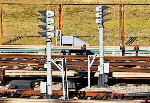 Railway signals for subway train in Kyiv, Ukraine