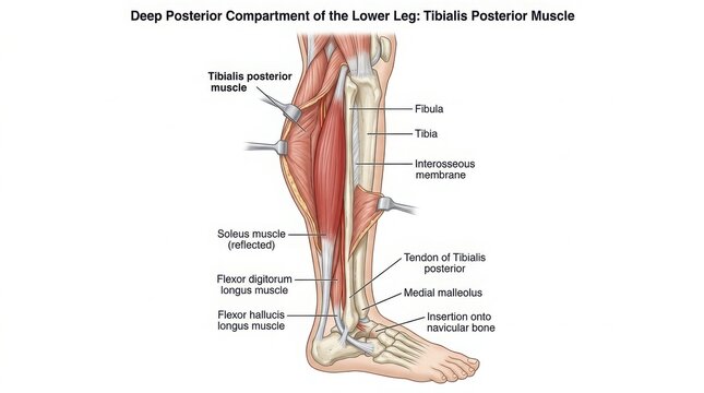 Anatomy of the deep posterior compartment of the lower leg illustration