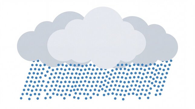 Minimalist vector illustration of rainy clouds with blue droplets