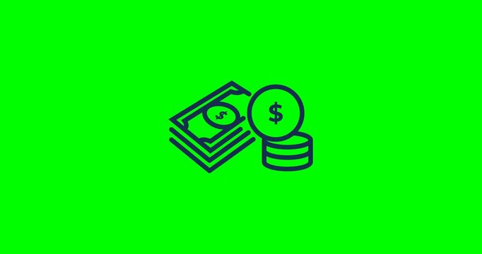 Line motion icon of cash bills and coins