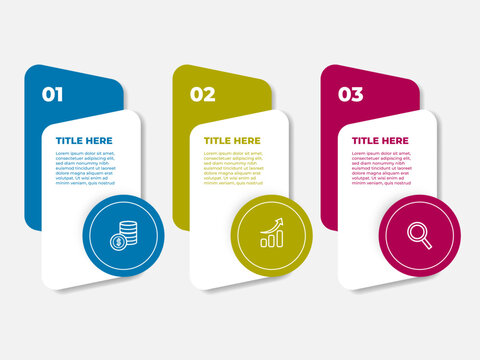 Modern 3 Steps Business Infographic Template Vector Design with Numbered Vertical Banners and Circular Icons