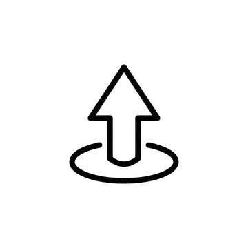 Upload icon indicating data transfer or initiating a process for digital interfaces and technology applications.