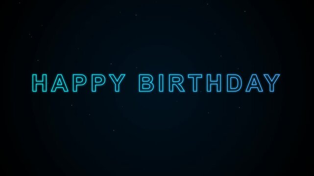 Happy birthday neon light text animation glowing celebration background