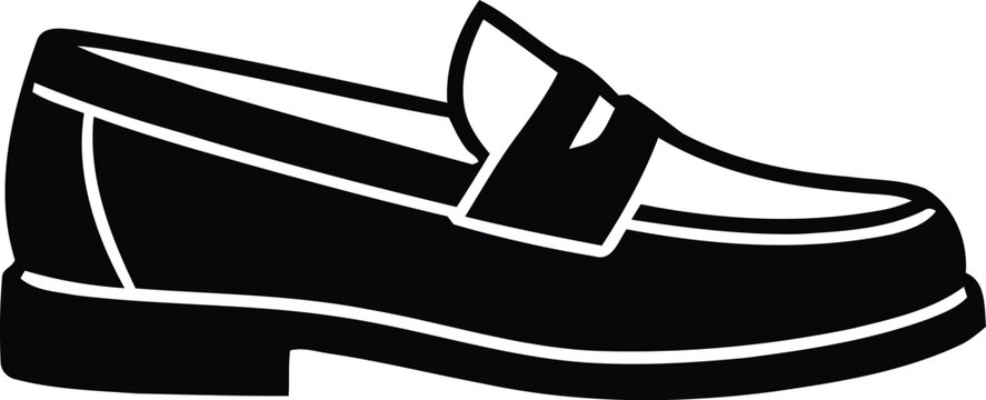 Black leather loafer shoe outline graphic vector icon.