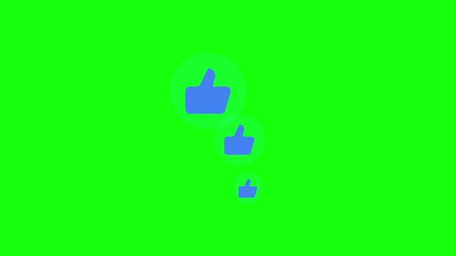 Blue Social Media Thumbs Up Like Icons on Green Screen Background
