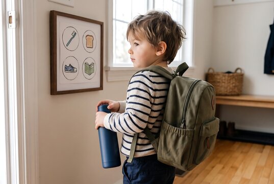 Child Carrying Water Bottle and Backpack Independently