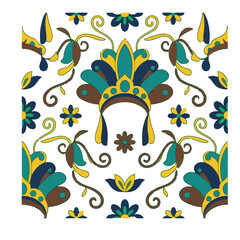 Decorative floral pattern with central headdress motif © janetta