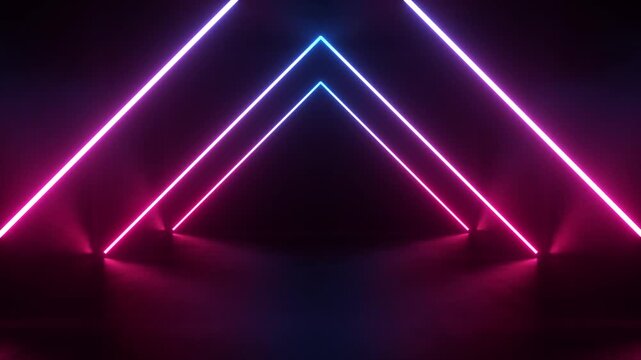 neon light shapes on black background,rainbow colors, empty space,  80's retro style, fashion show stage, abstract background, 3d rendering,conceptual image.