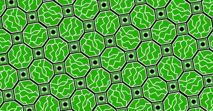 Green Geometric Seamless Pattern Vector. Octagon And Square Turtle Shell Pattern