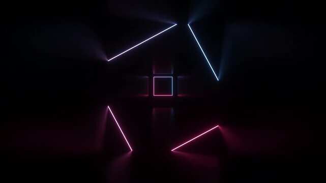 neon light shapes on black background,rainbow colors, empty space,  80's retro style, fashion show stage, abstract background, 3d rendering,conceptual image.