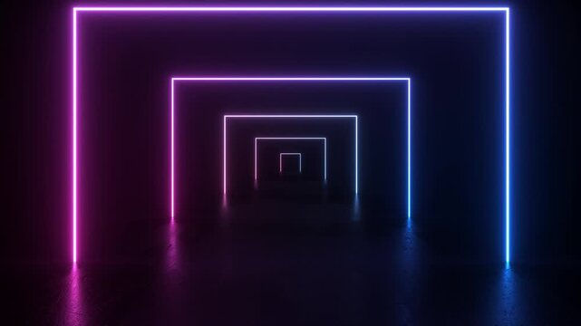 neon light shapes on black background,rainbow colors, empty space,  80's retro style, fashion show stage, abstract background, 3d rendering,conceptual image.