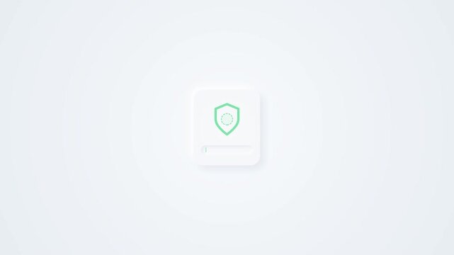A minimalist flat lay featuring small white cards with green shield icons centered on a textured light blue background with soft natural lighting and clean composition