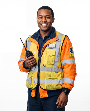 Airport ground service worker representing aircraft handling, airport operations, passenger services, safety and aviation logistics.