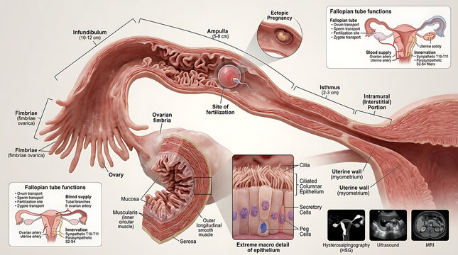 3D Photorealistic Complete Human Fallopian Tube Anatomy with Infundibulum Ampulla Isthmus and Intramural Portions