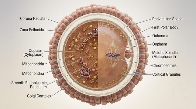 3D Photorealistic Complete Human Oocyte Anatomy with Zona Pellucida Corona Radiata and Meiotic Maturation