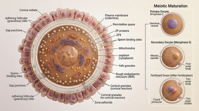 3D Photorealistic Complete Human Oocyte Anatomy with Zona Pellucida Corona Radiata and Meiotic Maturation