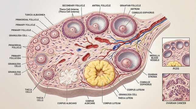 3D Photorealistic Complete Human Ovarian Histology Anatomy with Cortex Medulla and Follicles