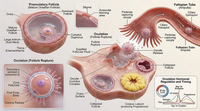 3D Photorealistic Complete Human Ovulation Anatomy with Follicle Rupture Oocyte Release and Cumulus Oophorus
