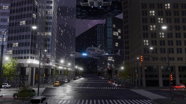 A science fiction scene in a fantasy world with spaceships and space stations.