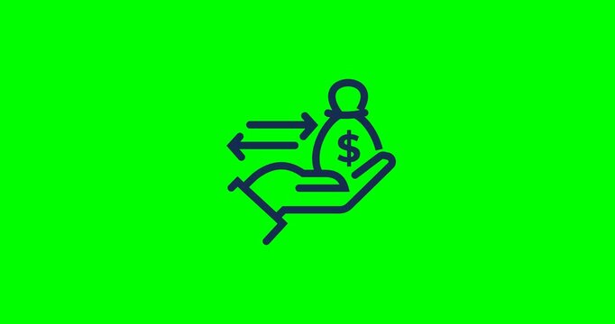 Line motion icon of hands transferring money, representing payment