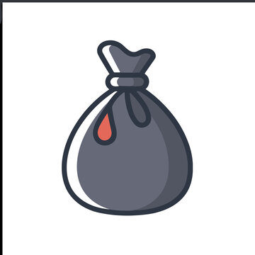 Dark gray trash bag with red drop isolated on transparent background