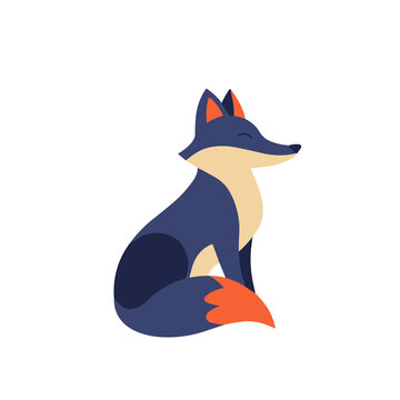 Stylized fox sitting on transparent background