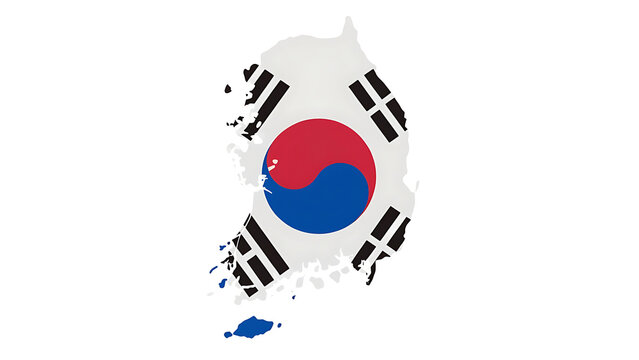 South Korea Map Shaped Flag Vector Graphic Isolated on White Background - Korean National Symbol