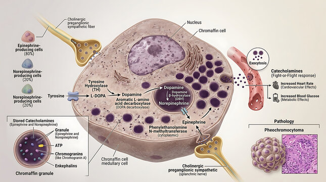 3D Photorealistic Complete Human Adrenal Chromaffin Cell Anatomy with Catecholamine Synthesis and Storage