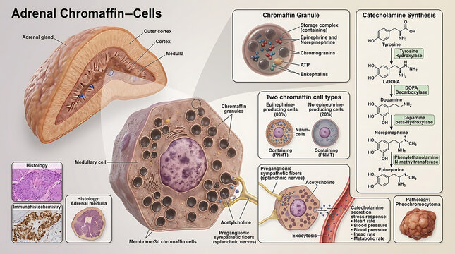 3D Photorealistic Complete Human Adrenal Chromaffin Cell Anatomy with Catecholamine Synthesis and Storage