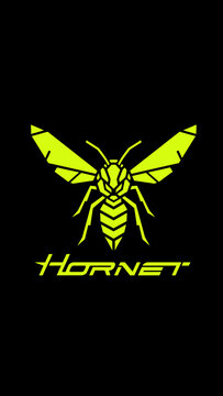 A stylized bright yellow-green hornet insect logo with the word "Hornet" in a matching font on a plain black background.