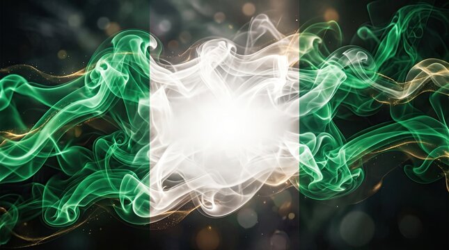 Abstract Nigeria Flag Made of Flowing Green and White Smoke.