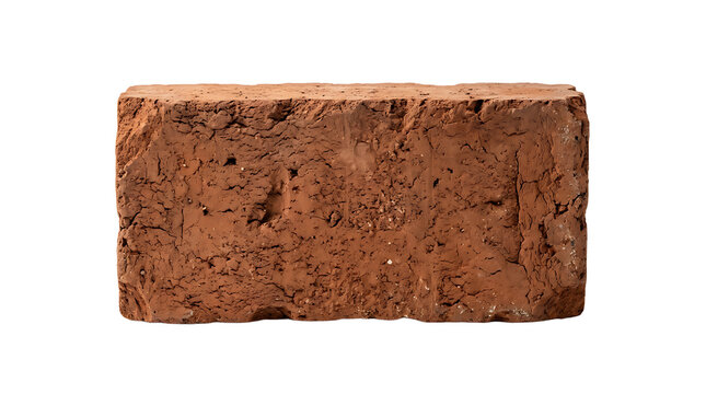Rough textured red clay brick isolated on transparent background