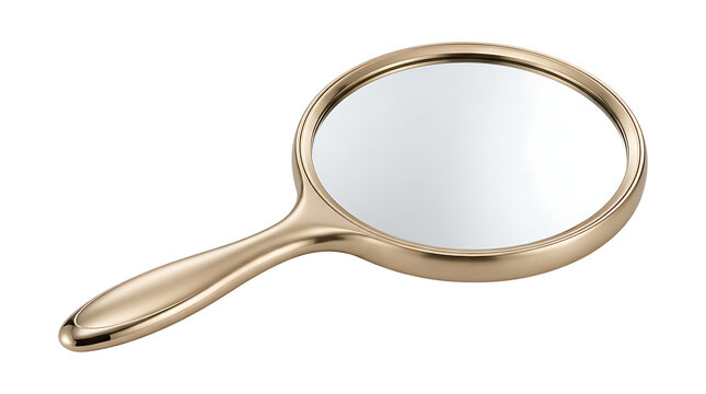Elegant gold hand mirror isolated on transparent background