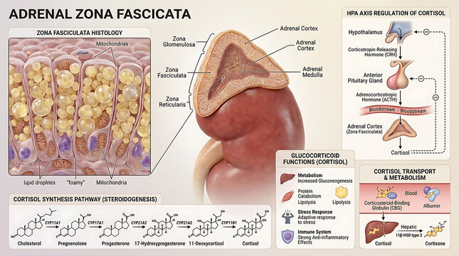 3D Photorealistic Complete Human Zona Fasciculata Anatomy with Cortisol Production and HPA Axis Regulation