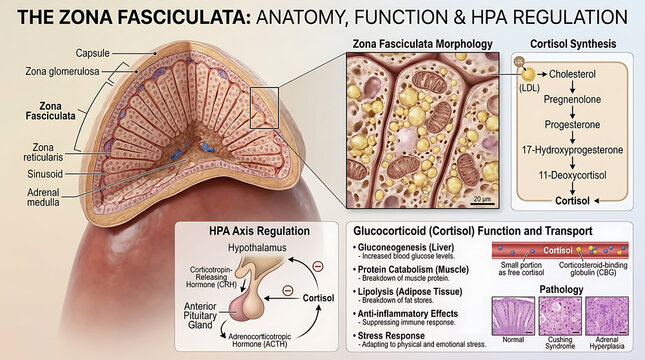 3D Photorealistic Complete Human Zona Fasciculata Anatomy with Cortisol Production and HPA Axis Regulation
