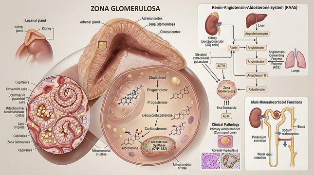 3D Photorealistic Complete Human Zona Glomerulosa Anatomy with Aldosterone Production and RAAS Regulation