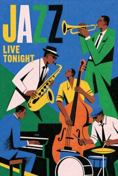 Vintage jazz band live tonight poster illustration