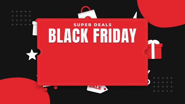 Black Friday Mega Sale Coupon Animation with Shopping Icons