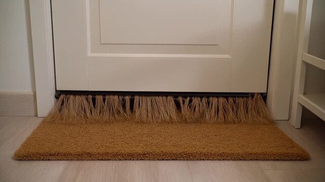 Doormat fringe moving under a door