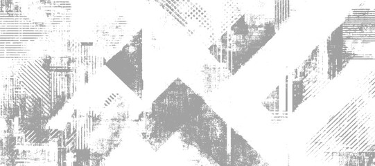 Fototapeta premium Grey and white geometric collage with striped grunge texture