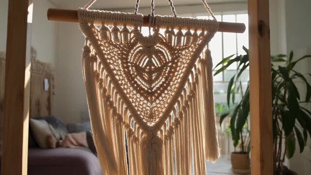 Macrame hanging swaying in a sunny room