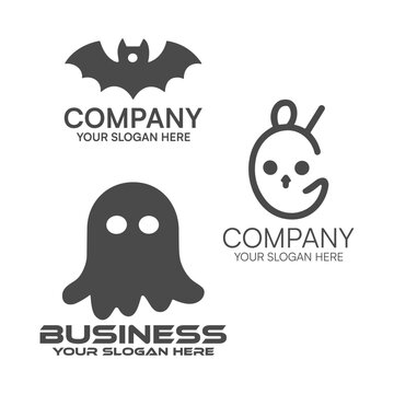 Set of halloween ghost and bat logos