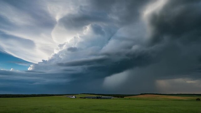 Storm cloud rotating over plains