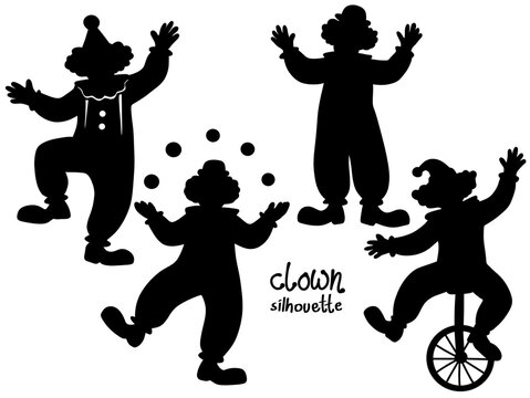 Silhouette of Clowns Performing Various Circus Acts