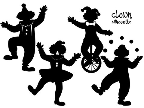 Silhouette of Clowns Performing Various Circus Acts