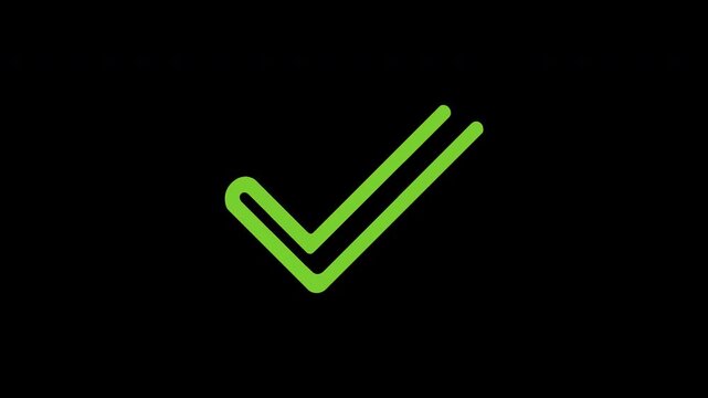 A high quality 4K animation showing a green checkmark appearing inside a circle representing successful verification and completion status