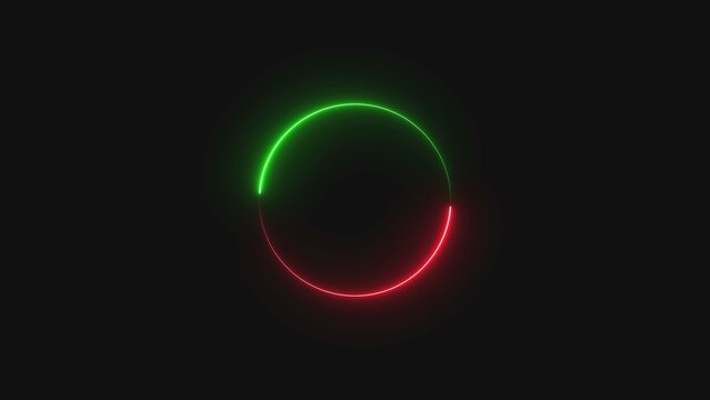 Abstract neon glowing circle loading icon with a vibrant green and red light ring design on a dark background for modern digital interface and web technology progress bar animation