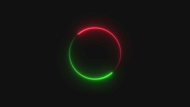 Abstract loading circle icon with glowing neon red and green gradient light lines on a dark background representing digital progress and technology process for websites and applications